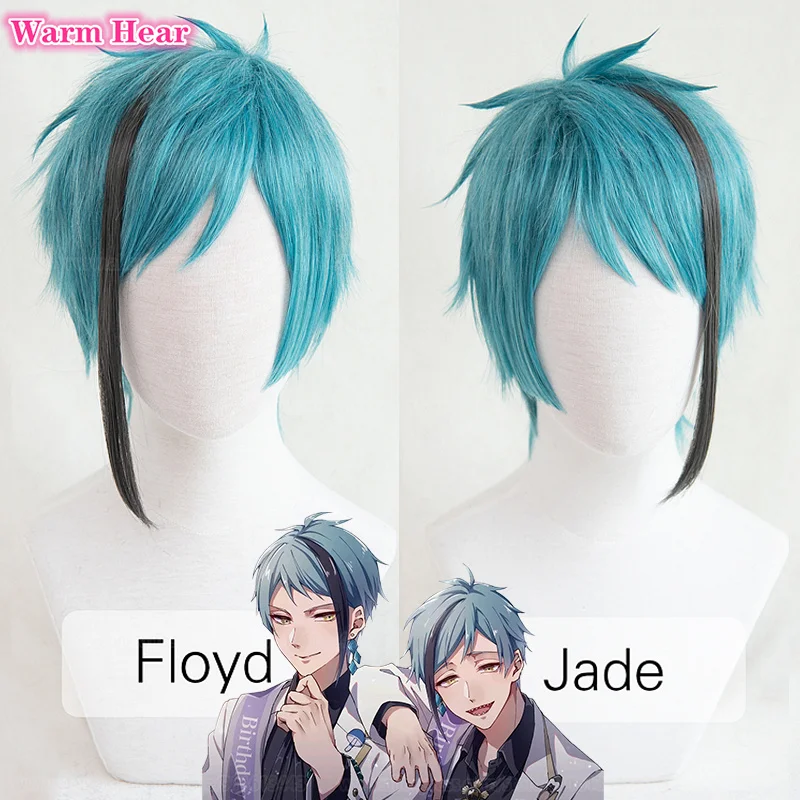 Floyd Jade Cosplay  Floyd Leech Jade Leech Wig Blue Highlights Dark Grey Heat Resistant Hair Wigs + Wig Cap