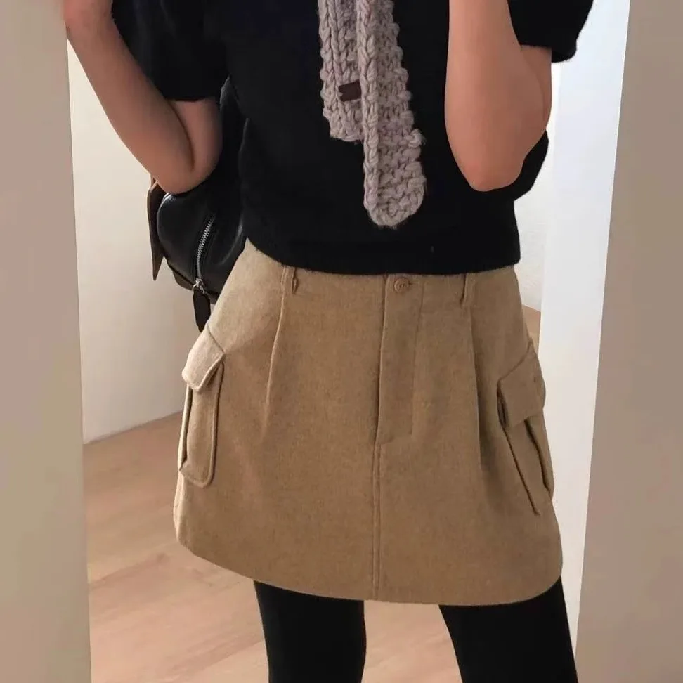 

Retro High Waist ket Workwear Sle Woolen Skirt Women's Faion Spring Autumn Seasonal A-Line Skirt Design