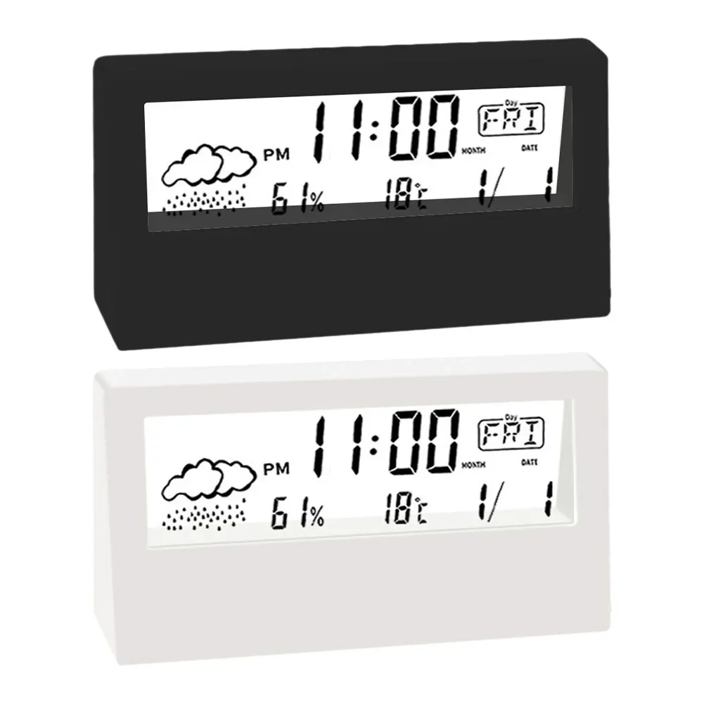 1pc Thermo-Hygrometer Clock Creative Weather Display Electronic Alarm Transparent LED Desktop Alarm Clock Humidity Display Clock