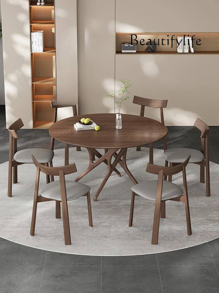 Nordic Solid Wood round Table Vintage Dining Table Household Small Apartment All Solid Wood round Dining Table