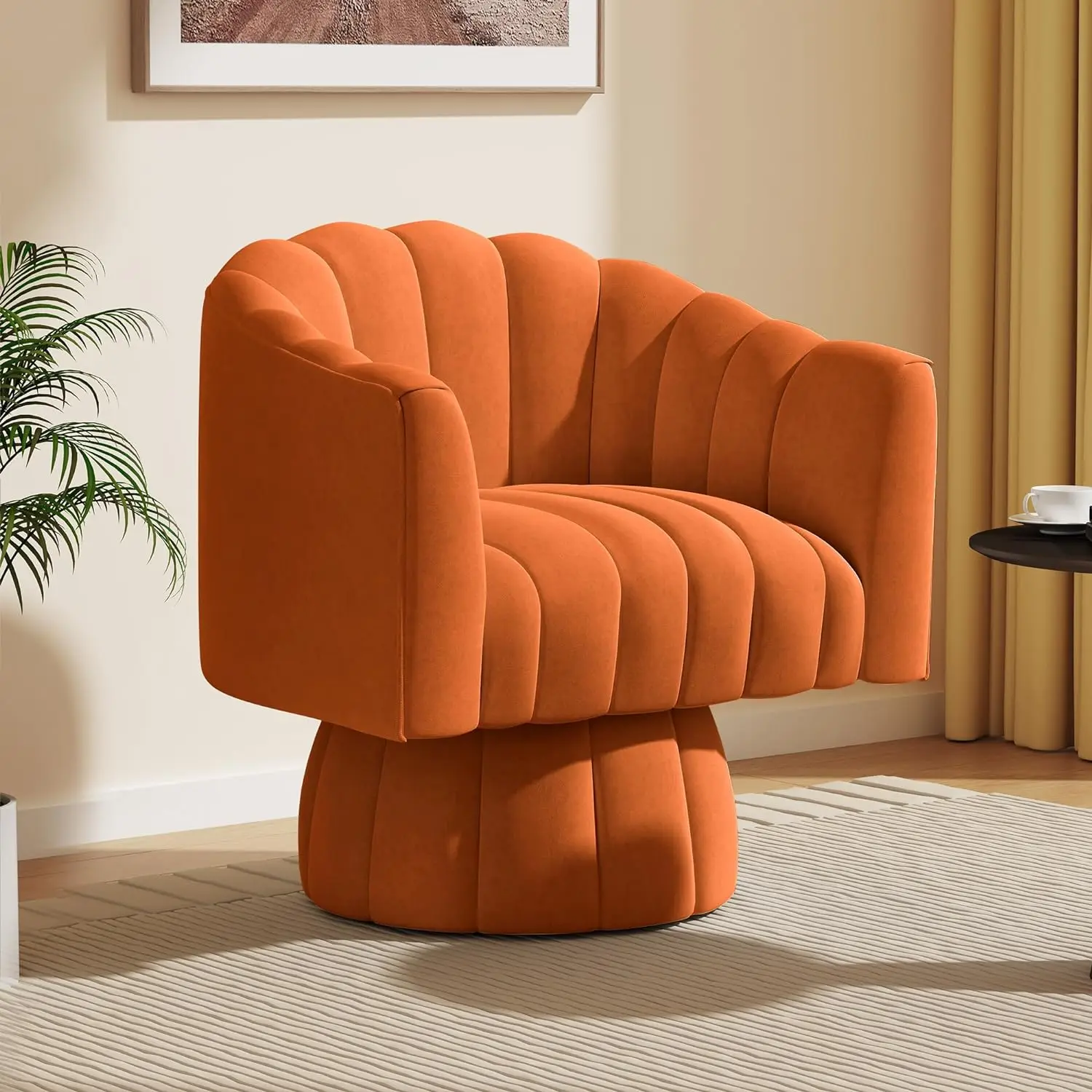 

Mid Century 360 Degree Swivel Cuddle Accent Sofa Chairs, Round Armchairs with Wide Upholstered,Fluffy Velvet Fabric Chair