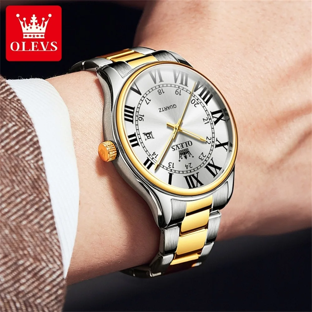 OLEVS Heren Horloges Quartz Horloge Voor Man Volledig Goud Luxe Mode Stijl Horloge Romeinse Schaal Tijd Waterdicht Lichtgevend 2911