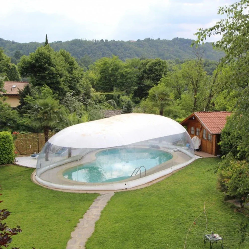 Outdoor Customized Transparent Inflatable Swimming Pool Cover Dome with White Covered Ceiling PVC Winter Circle Cover for Pool