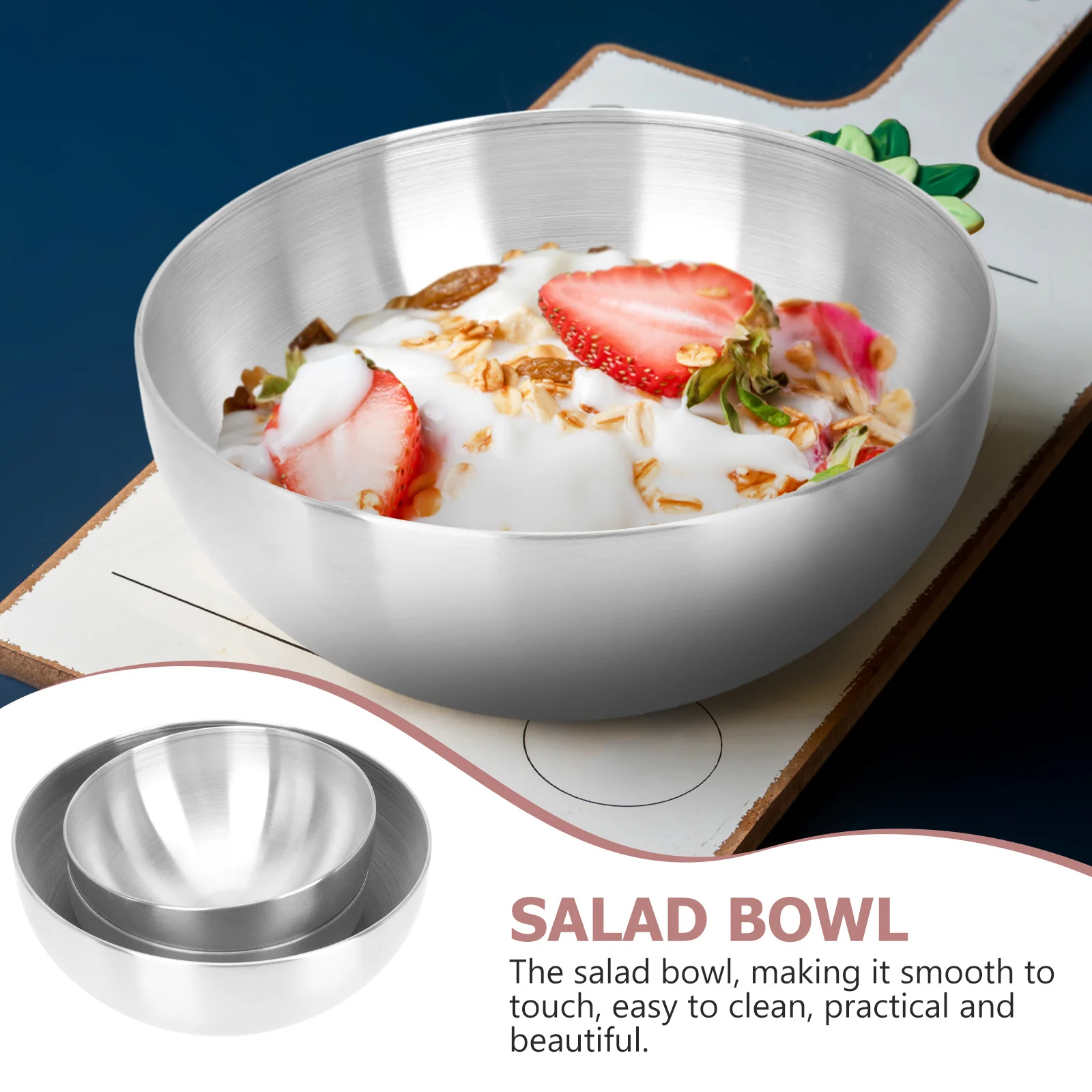 

3pcs Stainless Steel Salad Bowl Set Thickened Multi-Function Kitchen Tableware For Fruit Dessert Soup Noodles Serving Storage