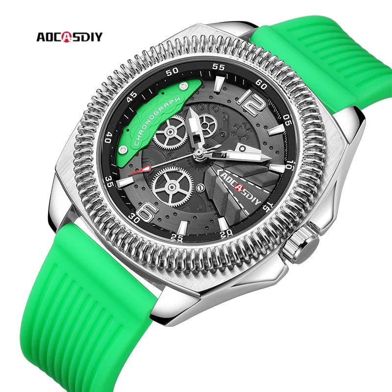 AOCASDIY New Men\'s Watch Car Disc Series Design Fashion Leisure Silicone Strap Luminous Quartz Watch Men\'s Watch Set Relogio