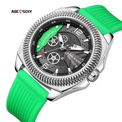 AOCASDIY New Men's Watch Car Disc Series Design Fashion Leisure Silicone Strap Luminous Quartz Watch Men's Watch Set Relogio