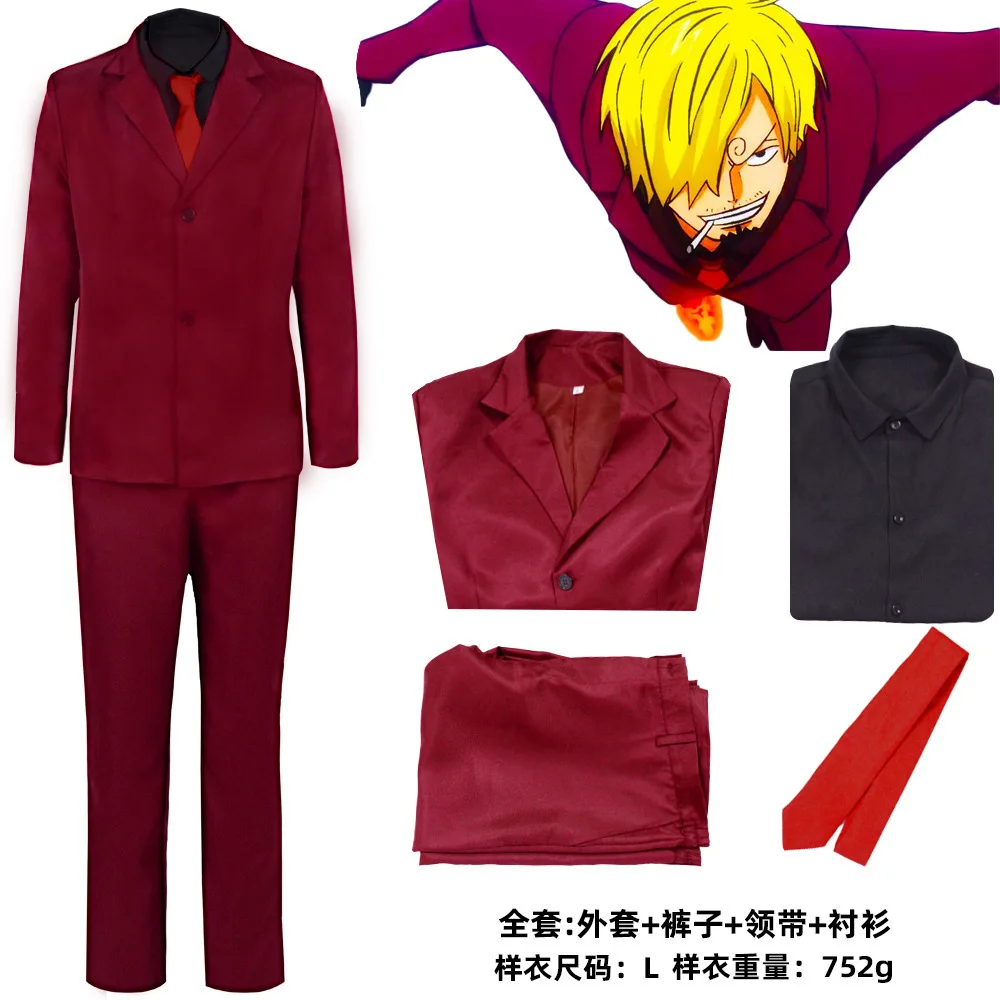 

Anime Pirates Role-playing - Sanji's Red Formal Set - Wano Island Style Men's Clothing, Including Jacket, Pants, Shirt, and Tie