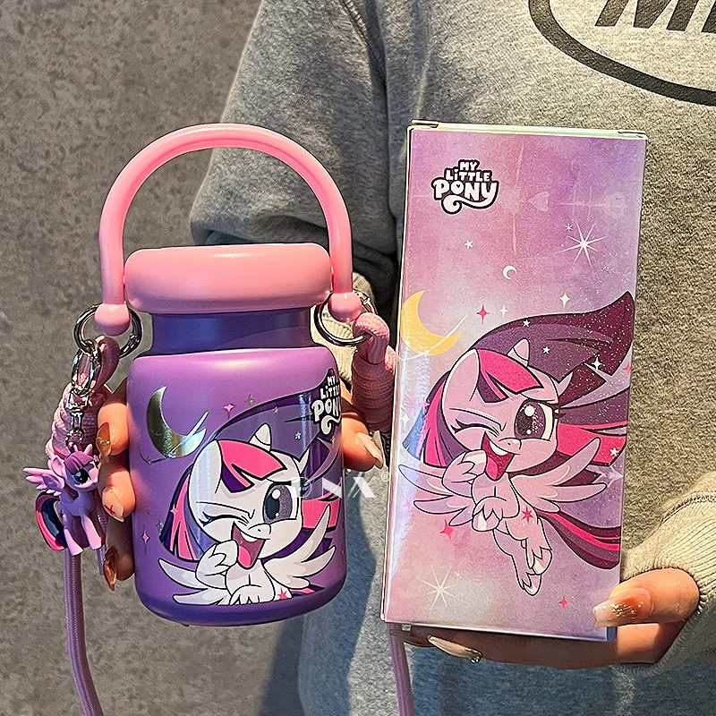 Kawaii My Little Pony Stainless Steel Insulated Cup Cute Girl Portable Crossbody Water Cup Cartoon Portable Cup Holiday Gift