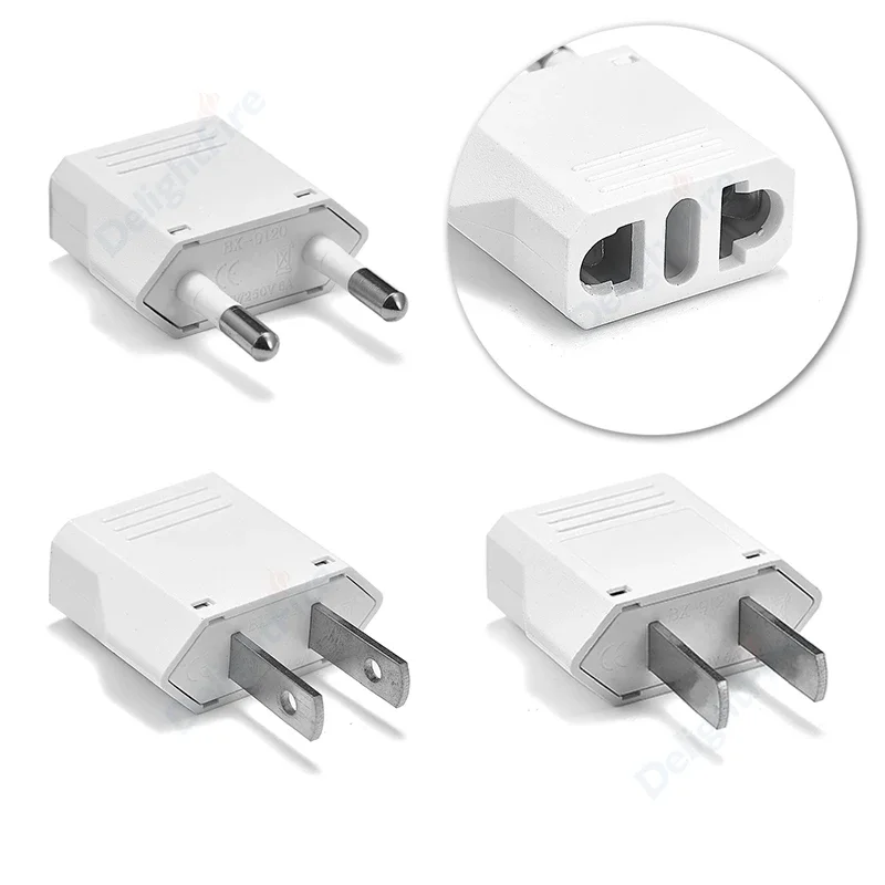 Branco eua au para ue europeu kr plug adaptador 2 pinos americano euro viagem adaptador de energia conversor ac tomada elétrica tomada ce