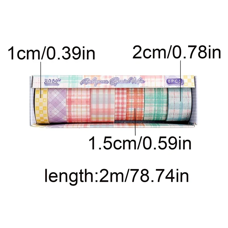 8 Rolls Plaid Pattern Washi Tape Set,  Plaid Trim Available In Multiple Colors For Journal Planner Scrapbooking & Diy Crafts