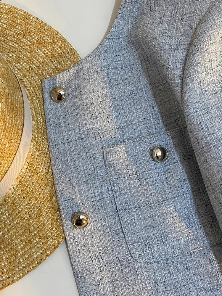 Slim Fit Ort Sve Anzug Jaet Damen Sommer Dünn Lose Personali Ort Länge Top Pendeln Sle rund Ne Knopfverschluss