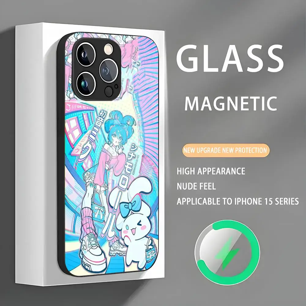 Cute H-Hatsune Ponytail M-Miku Phone Case IPhone 16 15 14 13 12 11 X XR XS XSMAX 8 Plus Mini Pro Max Glass Magnetic Phone Case