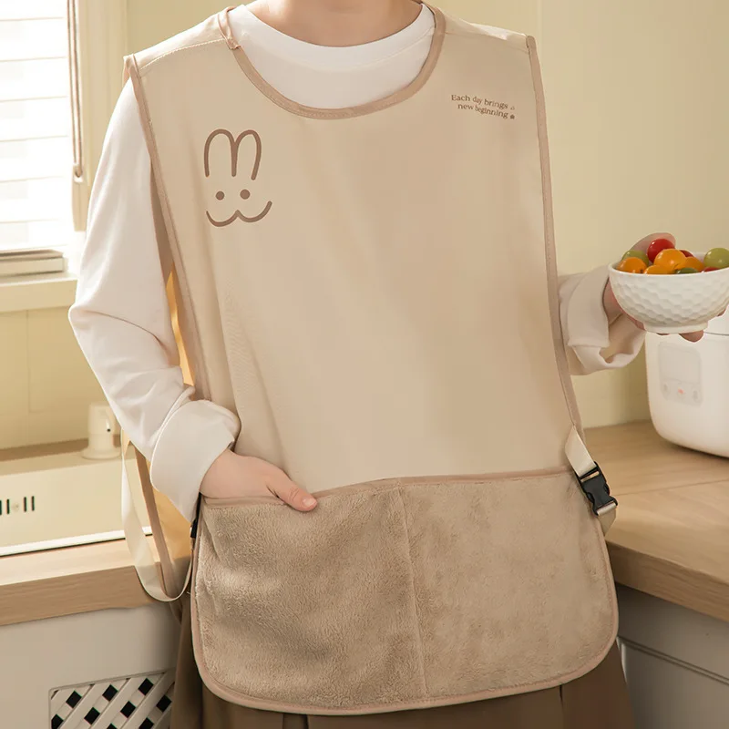 Waterproof Oil-resistant Vest-Style Hand-Wipe Apron for Women Home Kitchen Cooking Cafes Restaurant Workwear Wear-resistant