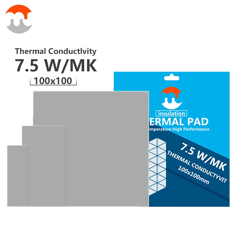 MJ insulation Thermal Pad CPU/GPU Graphics Motherboard Silicone Grease Mat 100x100mm 7.5W/mk Heat Dissipation Silicone Pad