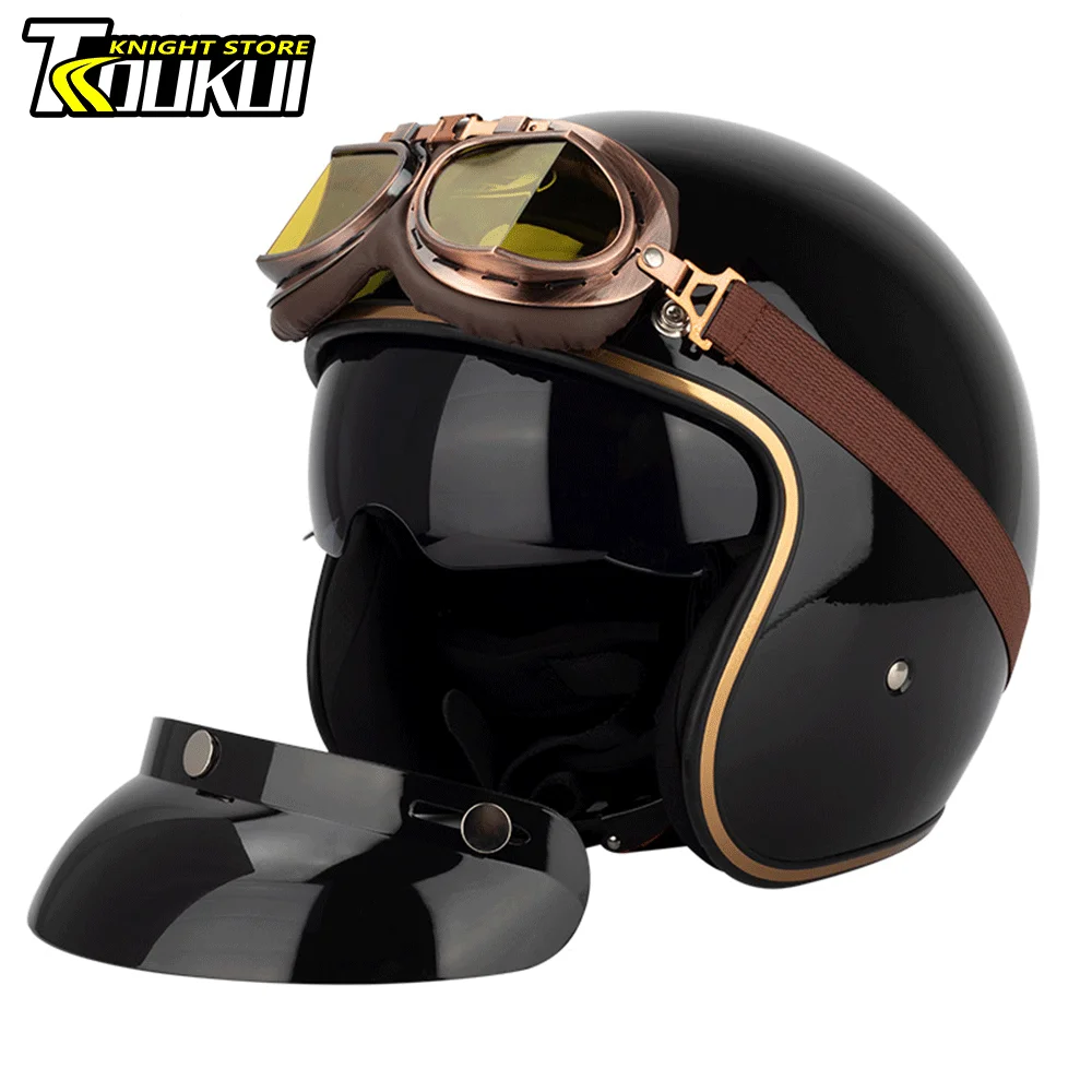 

New Vintage Motorcycle Helmet DOT Certification Retro Capacete De Moto Helmet Casco Moto Open Face Helmet HD Visors Four Season