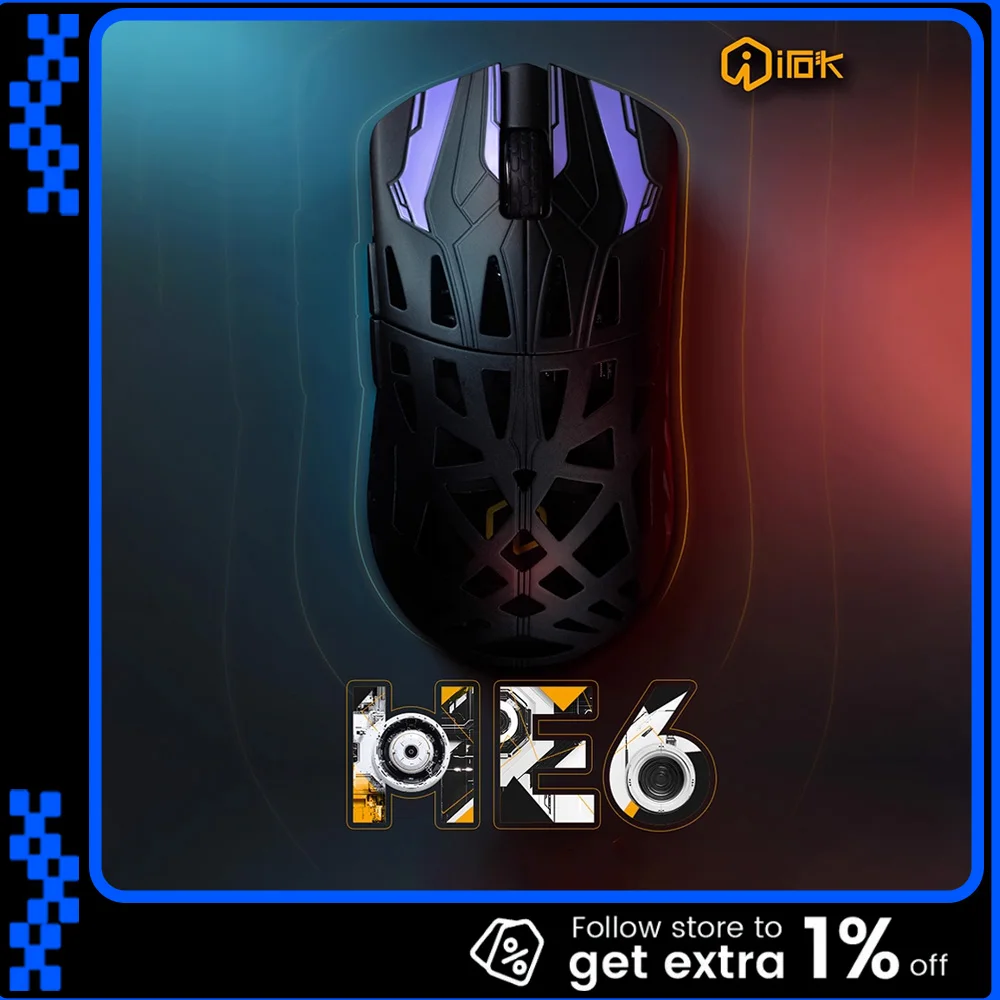 

IROK HE6 Ultra Mouse Tri Mode Mouse Paw3950 Wireless 8000Hz Carbon Fibre Lightweight Gaming Mice For Valorant CS2 PC Accesssory