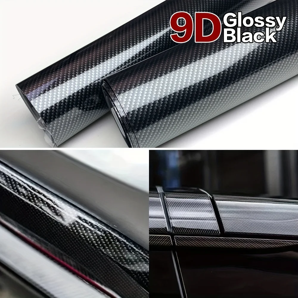 

High-Gloss Black 9D Carbon Fiber Car Stickers Vinyl Wrap Easy Cut Scratch Waterproof Protection for Auto Body and Interior
