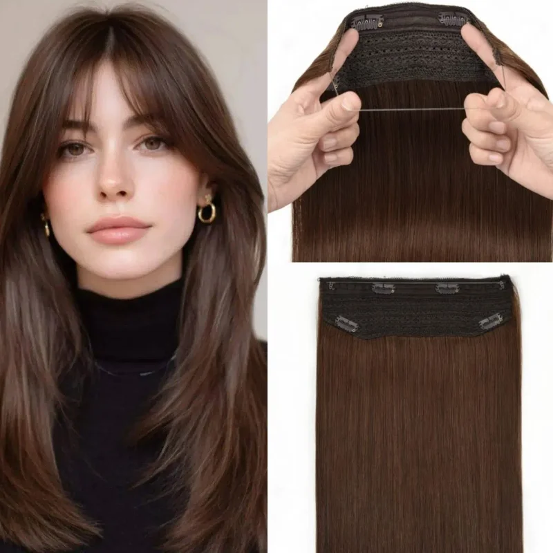 

Накладные волосы Fish Line Weft One Piece, 100% натуральные человеческие волосы, 12-26 дюймов # 6 оттенков для смешивания европейских коричневых волос