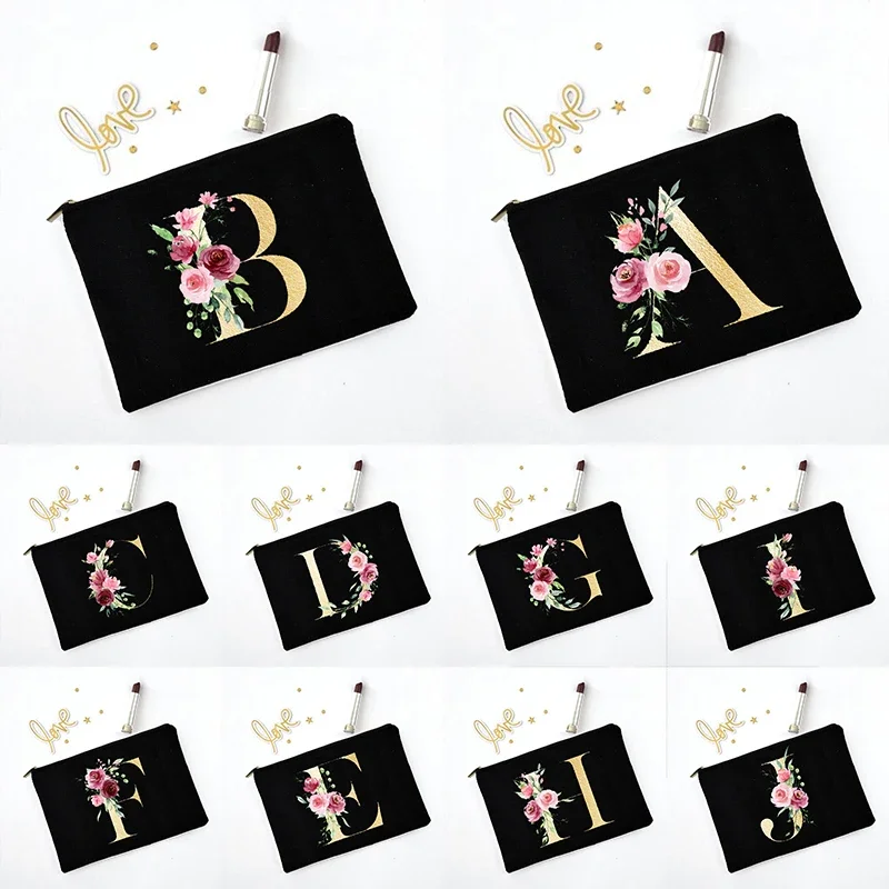

Flowers Letter Cosmetic Bag Toilet Organizer Pouch Bride Wedding Gift Bridesmaid Makeup Case Shower Bags Bachelorette Party Gift