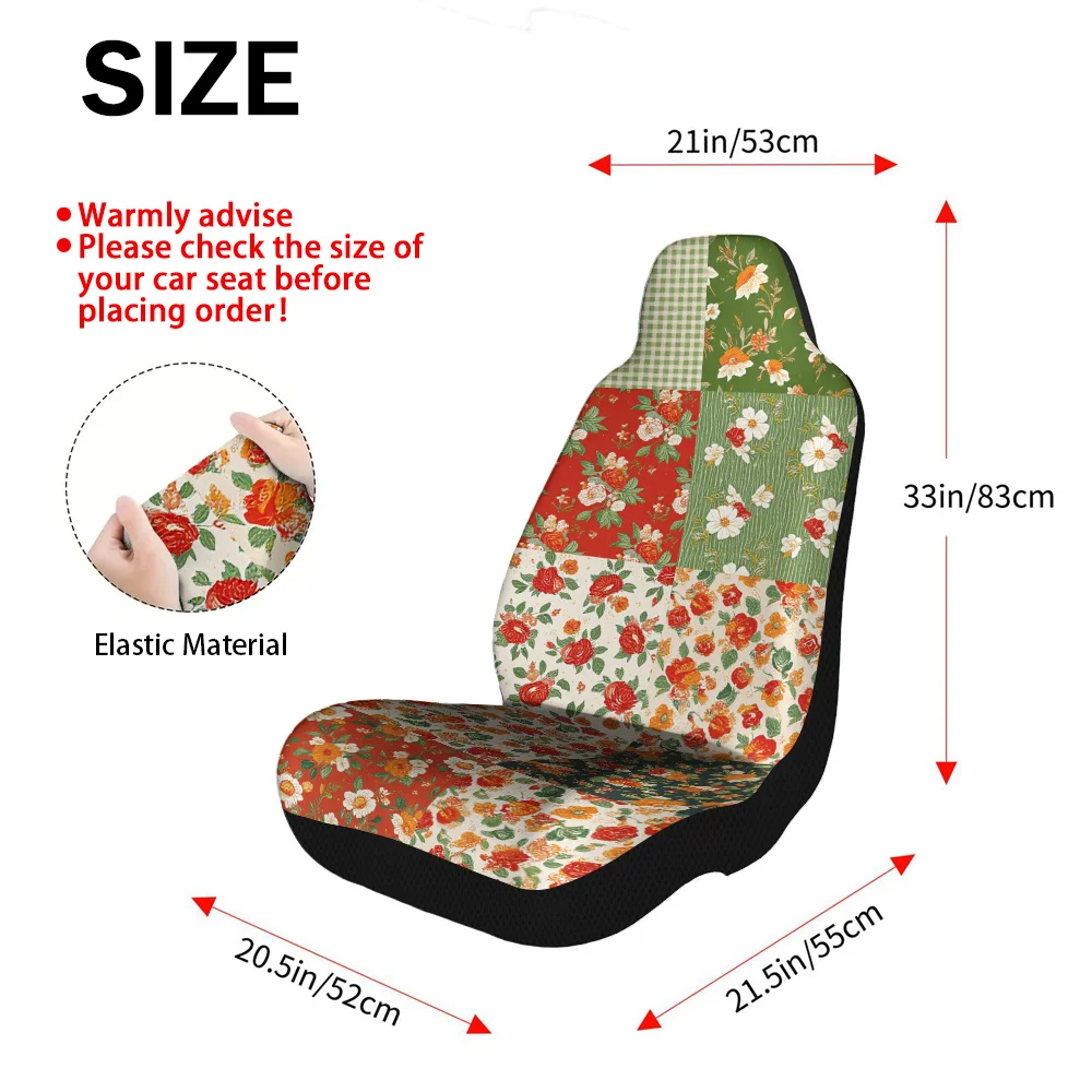 Set Of 2 Car Seat Covers Featuring A Chic Patchwork Design In Green And Red Floral Patterns, Ideal For Enhancing The Front Seat