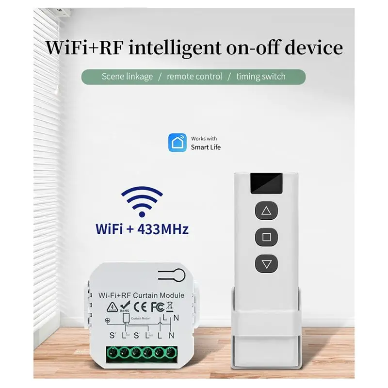 DT21 Tuya Smart Curtain Switch WiFi 433MHz RF Remote for Electric Roller Shutter Blinds Control Module