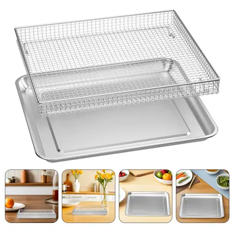 Bandeja para hornear de acero inoxidable y cesta para freidora de aire, bandeja de cocina para horno, accesorios de herramientas para hornear de cocina de alimentos saludables