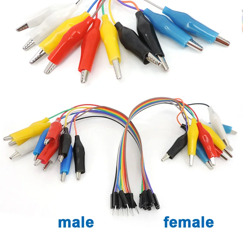 2 in 1 Alligator Clip to jump Wire 10pin 20cm 30cm Male /Female, Crocodile Clip DIY Cable Connection for Test Lead