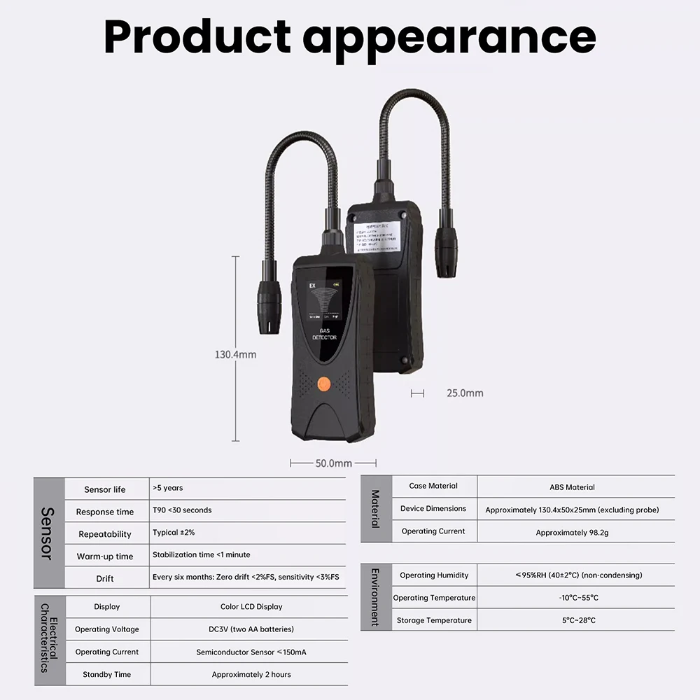 천연 가스 프로판 메탄 감지를 위한 LCD 컬러 스크린 고감도 센서가 장착된 휴대용 가연성 가스 누출 감지기