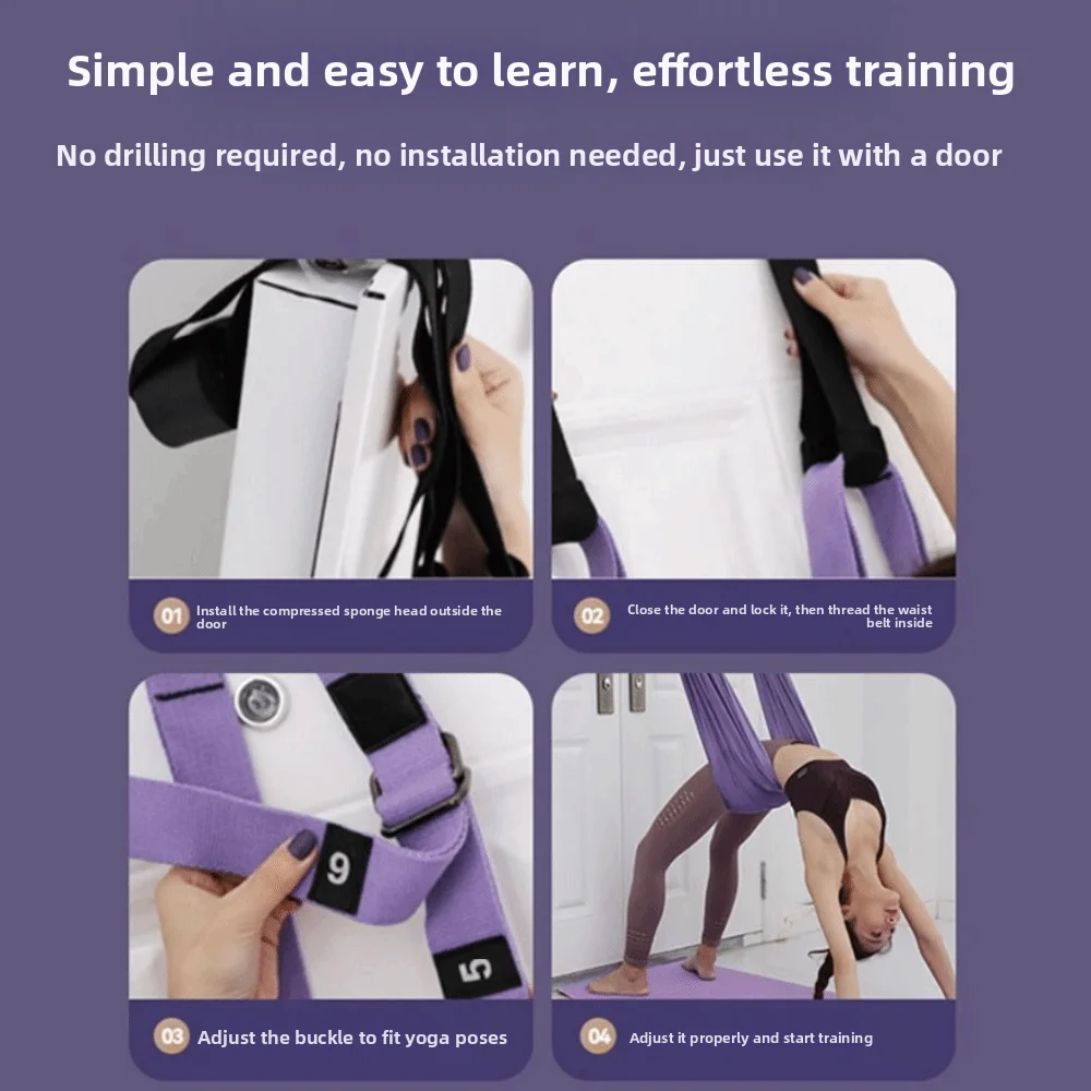 Adjustable Women Aerial Yoga Strap Elastic Stretch Door Hanging Aerial Yoga Hammock Swing Resistance Auxiliary Anti-Gravity
