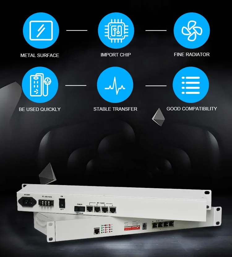 Convertitore ottico a fibra 4E1 PDH Mux 4 porte E1 G.703 di alta qualità