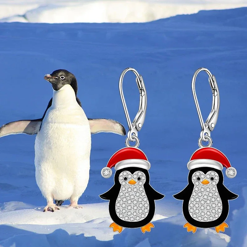 Huitan Lovely Penguin Red Santa Hat Drop Earrings Female Active Trendy Accessories for Christmas Novel Festival Party Jewelry