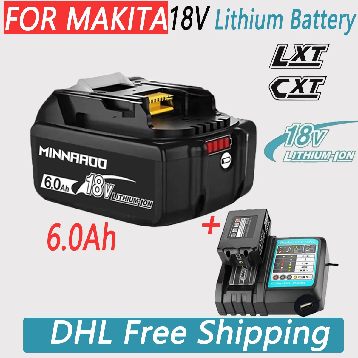 

For Makita 18V Battery 6Ah Authentic original battery Rechargeable，for Makita Tool BL1860B BL1850B BL1840B BL1830B,charger