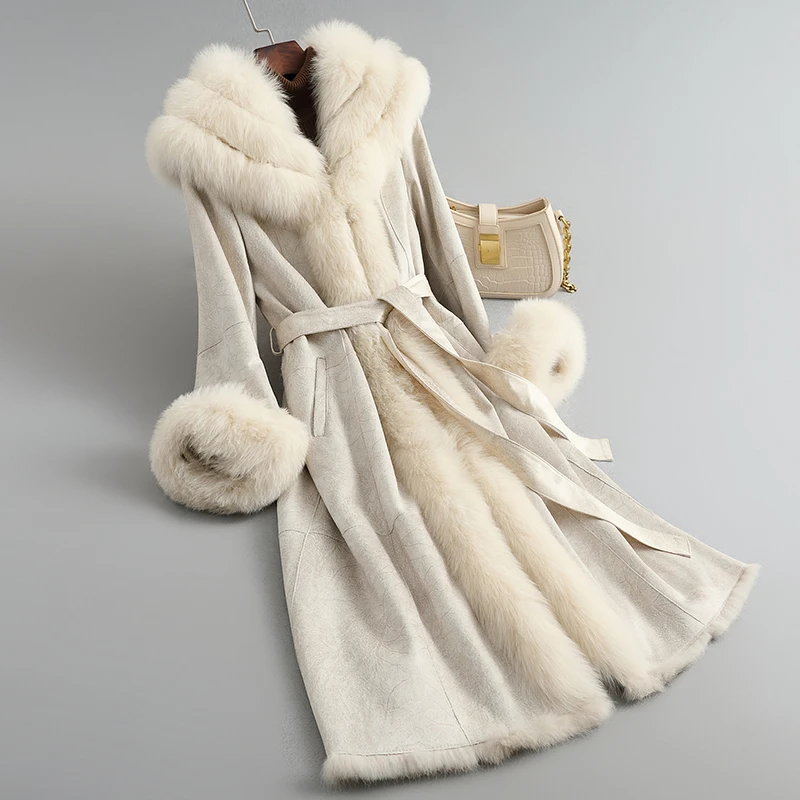 Giacca da donna in vera pelliccia di coniglio Lady Luxury Large Fox Fur Collar cappotto invernale Parka JT3444