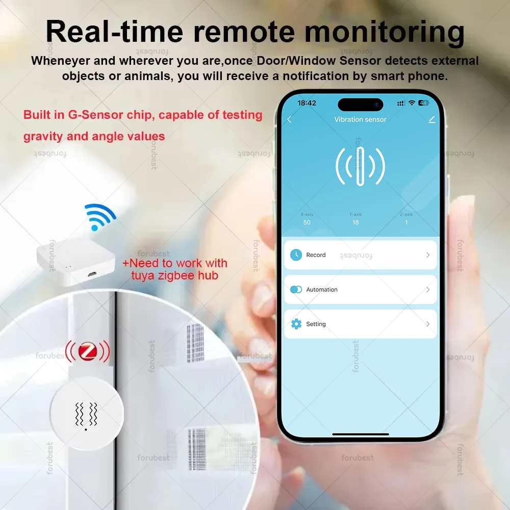 Imagem -02 - Tuya Smart Zigbee Sensor de Vibração Monitoramento em Tempo Real Detecção de Portas e Janelas Home Automation Security Alarm