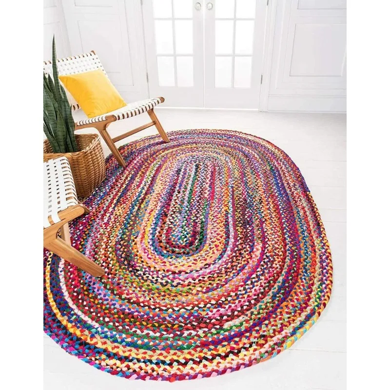 Rug 100% Natural Braided Reversible Cotton Oval Rug Living Modern Rustic Rugs