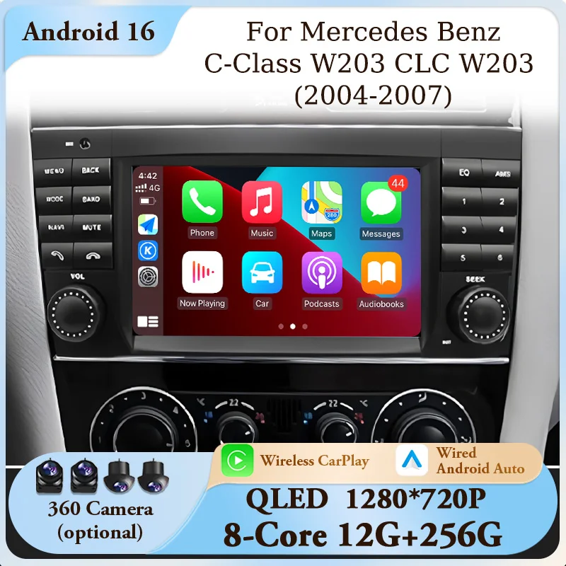 Für Mercedes Benz C-Klasse W203 CLC W203 2004-2007 7 Zoll Android 16 GPS Navi WiFi Bluetooth DSP QLED IPS CarPlay Touch HD-Bildschirm