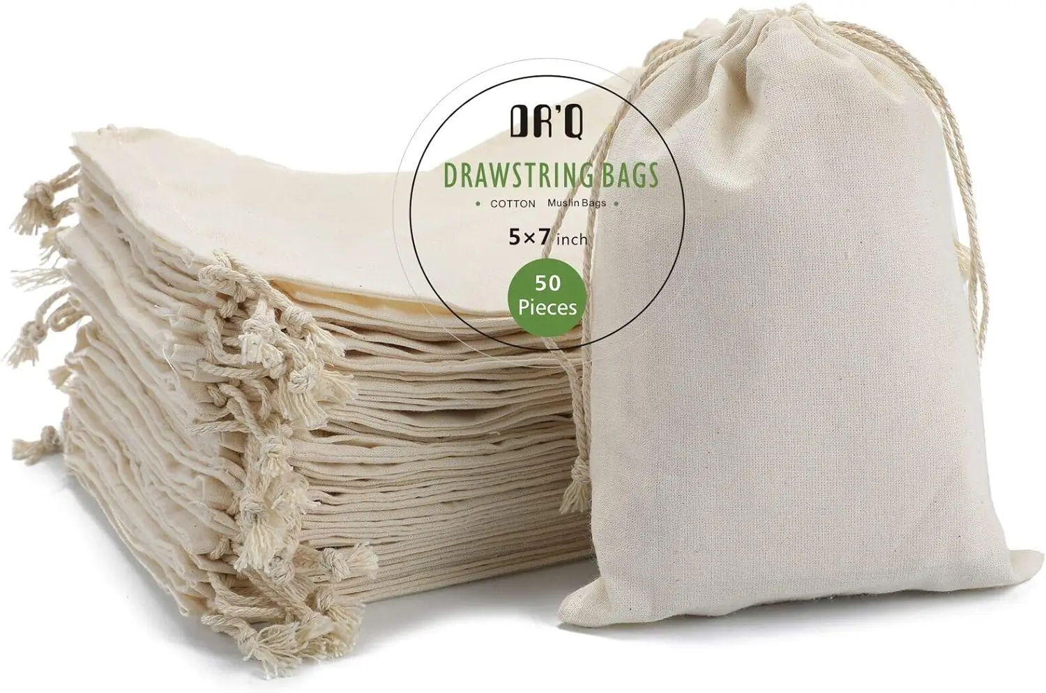 

Cotton Drawstring Bags 5x7 Inch - 50 Pack Unbleached Muslin Pouches for Gift Wrap, Party Favors, and Storage