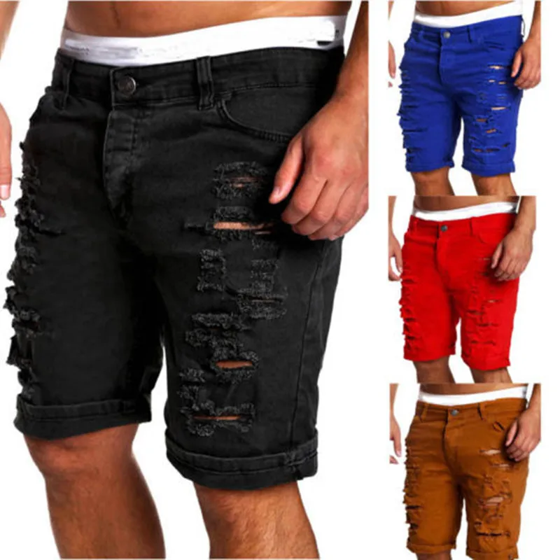 New Fashion Men Boy Skinny Runway pantaloni corti dritti in Denim pantaloncini Jeans strappati distrutti Plus Size