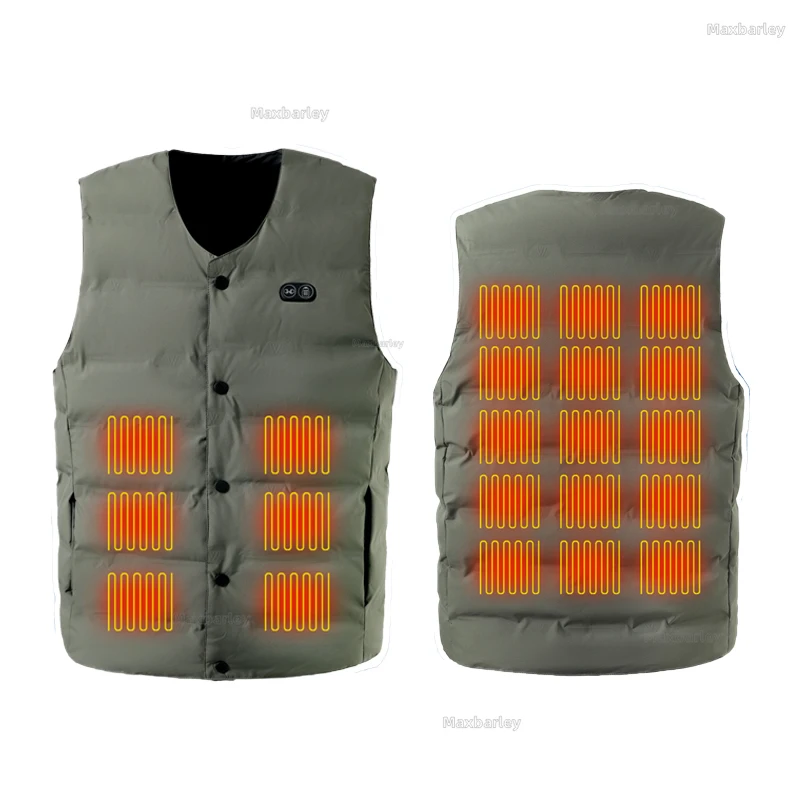 الشتاء ساخنة سترة الرجال USB التحكم المزدوج 21 منطقة التدفئة الكهربائية سترة الذكية الملابس الدافئة الصيد يندبروف الدافئة القطن صدرية #2