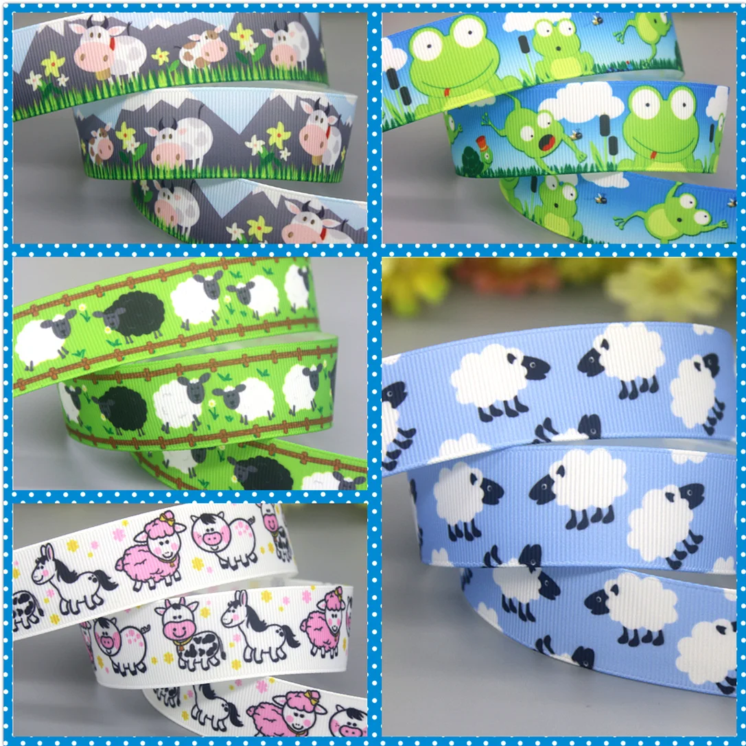 DHK 50yards Cow Flog Sheep Animal Printed Grosgrain Ribbon Accessories Material Decoration Collar DIY Sewing Craft S2381
