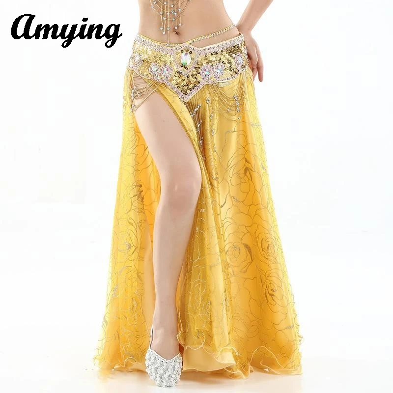 A Skirt with Rose Pattern for Women Belly Dance Practice Clothing Elegant Belly Dance Stage Performance Costume