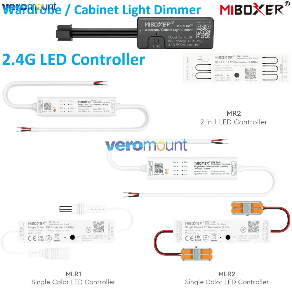 Miboxer CL1R Wardrobe & Cabinet Light Dimmer MLR1/MLR2 Mini Single Color MR2 2-in-1 LED Dimmer Controllers 2.4G Wireless Remote