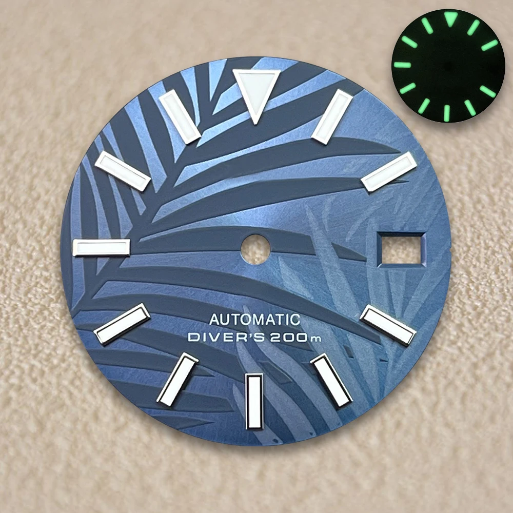 28.5 مللي متر S شعار أوراق الخيزران الهاتفي NH35/NH36/7S/4R الحركة اليابانية الأخضر مضيئة ساعات عالية الجودة تعديل الملحقات #2