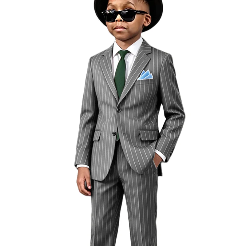 Boys Two-Piece Suit Set, Striped Pattern Blazer and Pants, Fashionable Casual Fit for Daily Wear and Kids, Trendy High-End Style