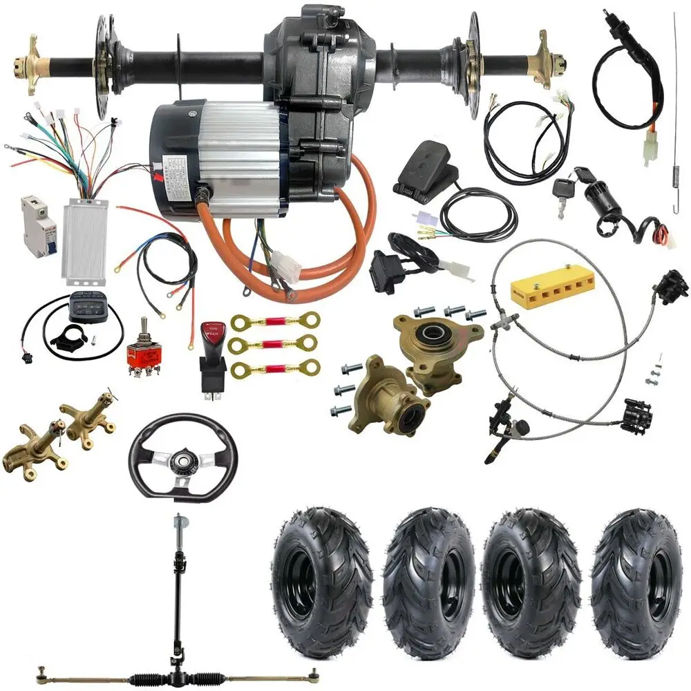 

760/860/1020mm Differential Rear Axle Kit 1000W Motor Complete 6" Wheels Steering Hub ATV go kart karting accessoires