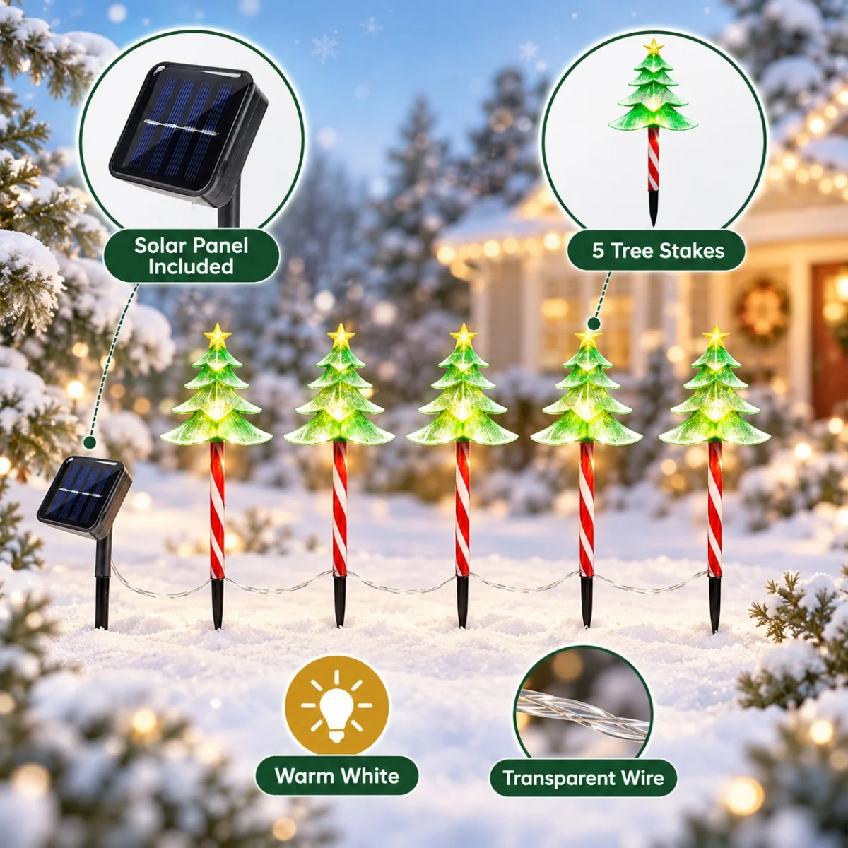 5pcs/set Solar Christmas Tree Lights With 8 Modes Stake Pathway Lights Solar Powered for Yard Garden Holiday Festive Xmas Decor