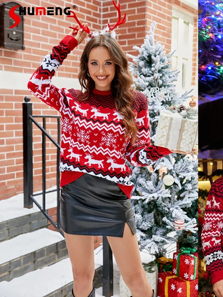 

Fashion Little Snowflake Christmas Ladies Sweaters Women's 2024 Autumn Winter Casual Pullovers Christmas Crew Neck Knitted Tops