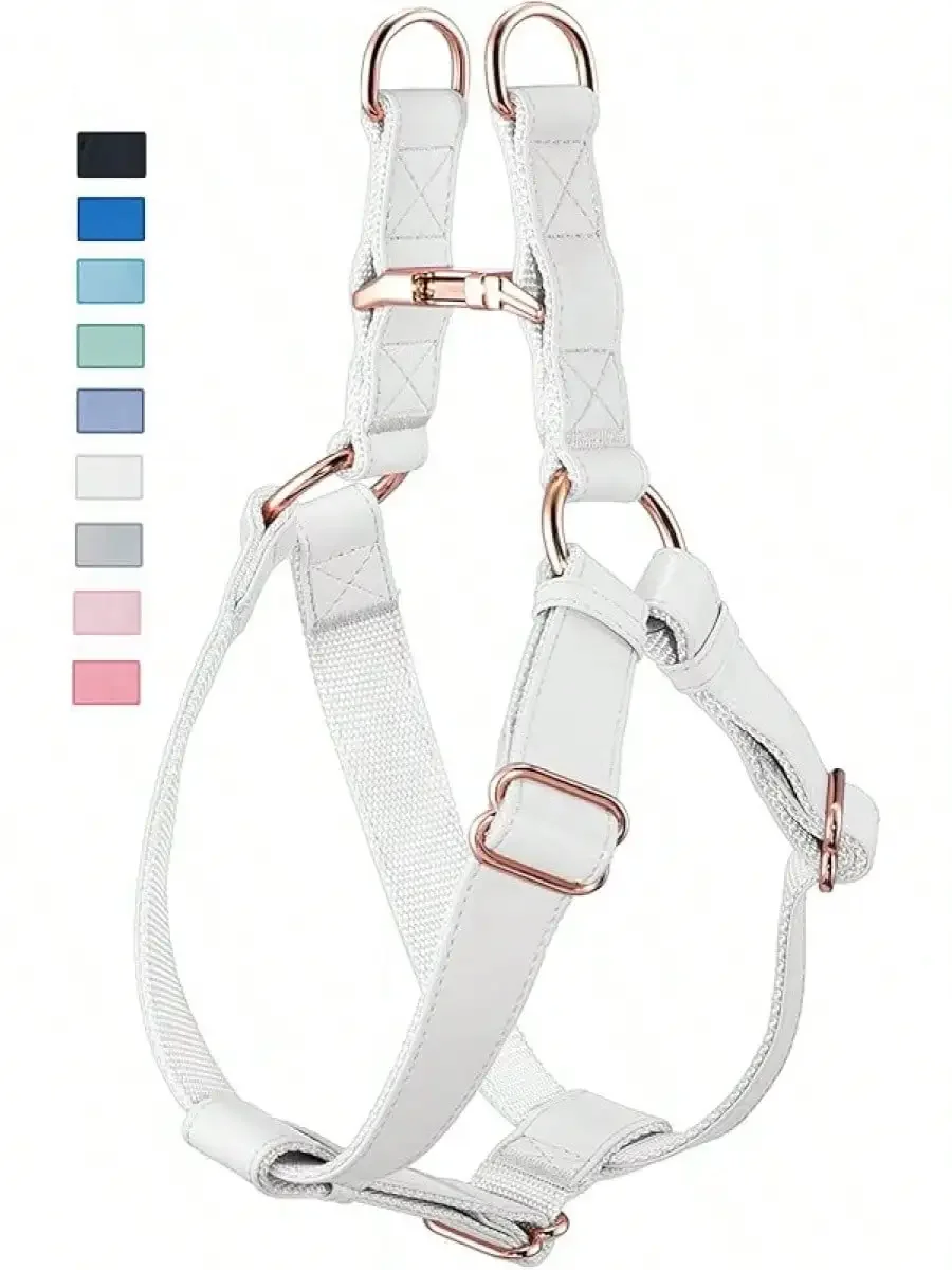 Soft Leather No Pull Dog Harness - Adjustable Step In Dog Harness With Gold Heavy Duty Metal, Freedom Nylon Dog Halter Vests Small Medium Large Dogs Easy Walking Training (Pink,S)PZ2B