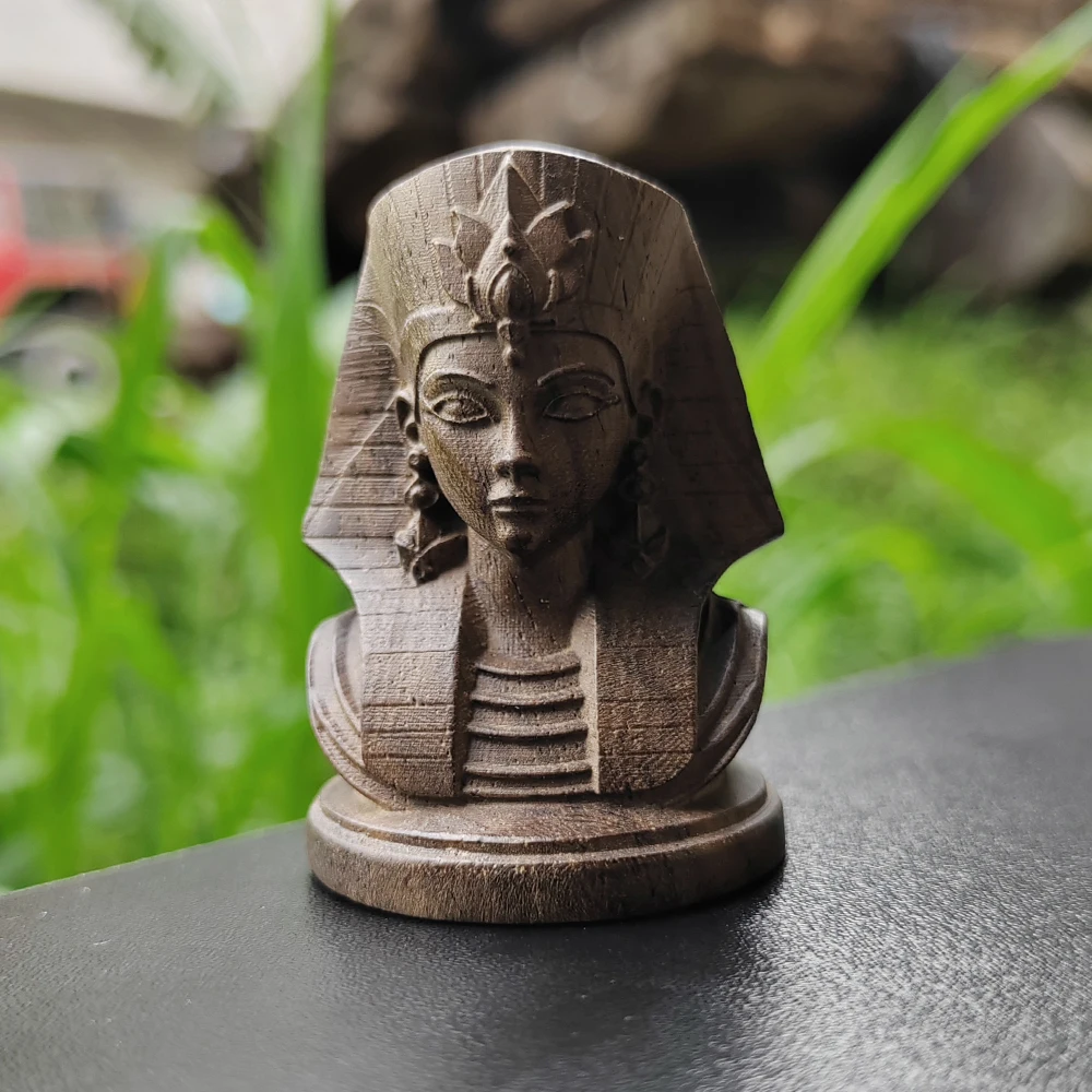 Hand-Carved Wooden Pharaoh Figurine Ornament, Artistic Style, Cultural Theme, Suitable for Creative Desktop Decorations, Office Decor, Housewarming Gifts, Bedroom, Study Room, Back-To-School Season Gifts, Birthday Gifts