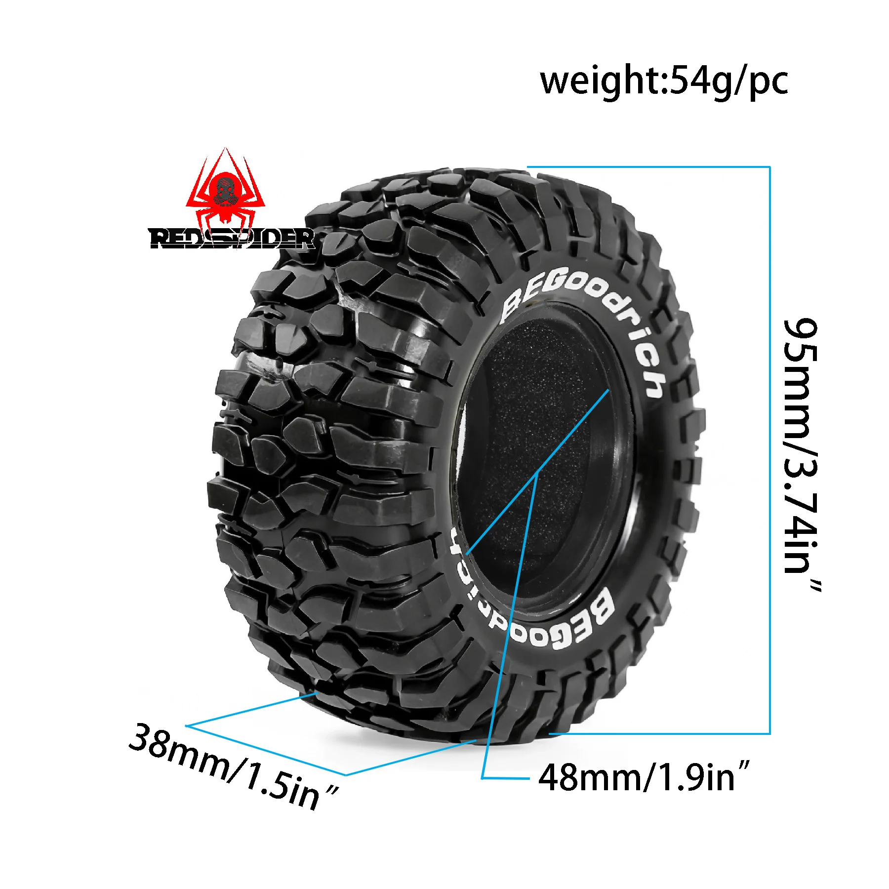 RED SPIDER 4PCS 1.9inch Rubber Tires95mm for 1/10 RC Crawler Car Traxxas TRX4 Defender AXIAL SCX10 RC4WD D90 Jeep Chevrolet TRX6